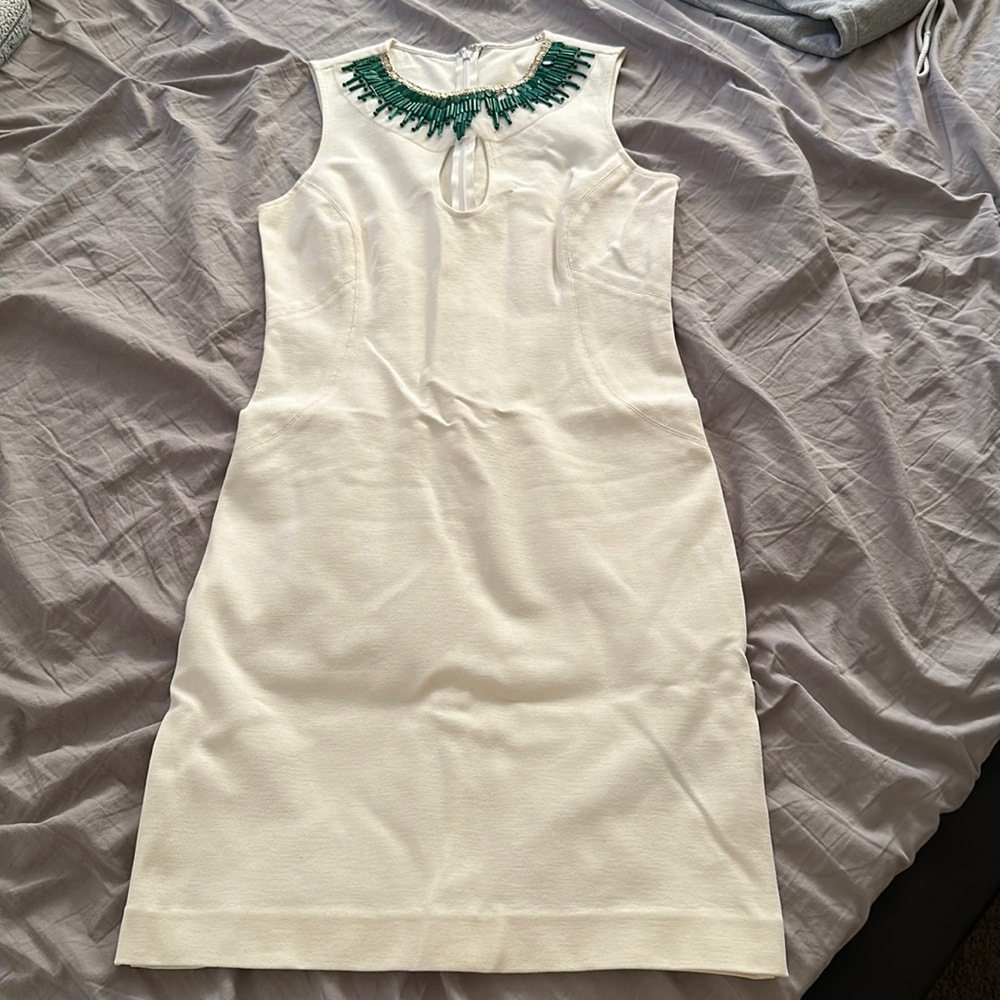 Guess • Cream Bodycon Dress with Green Stones